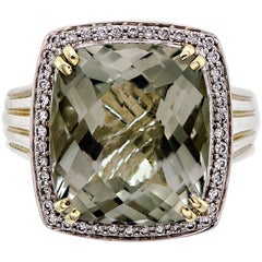 Wonderful Charles Krypell Green Quartz Diamond 14 Karat Sterling Silver Ring