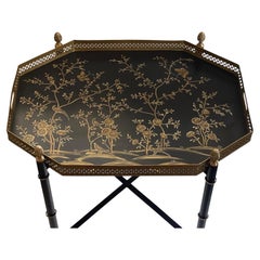 Wonderful Chinoiserie Bamboo Hand Painted Tole Coffee Cocktail Side Tray Tables