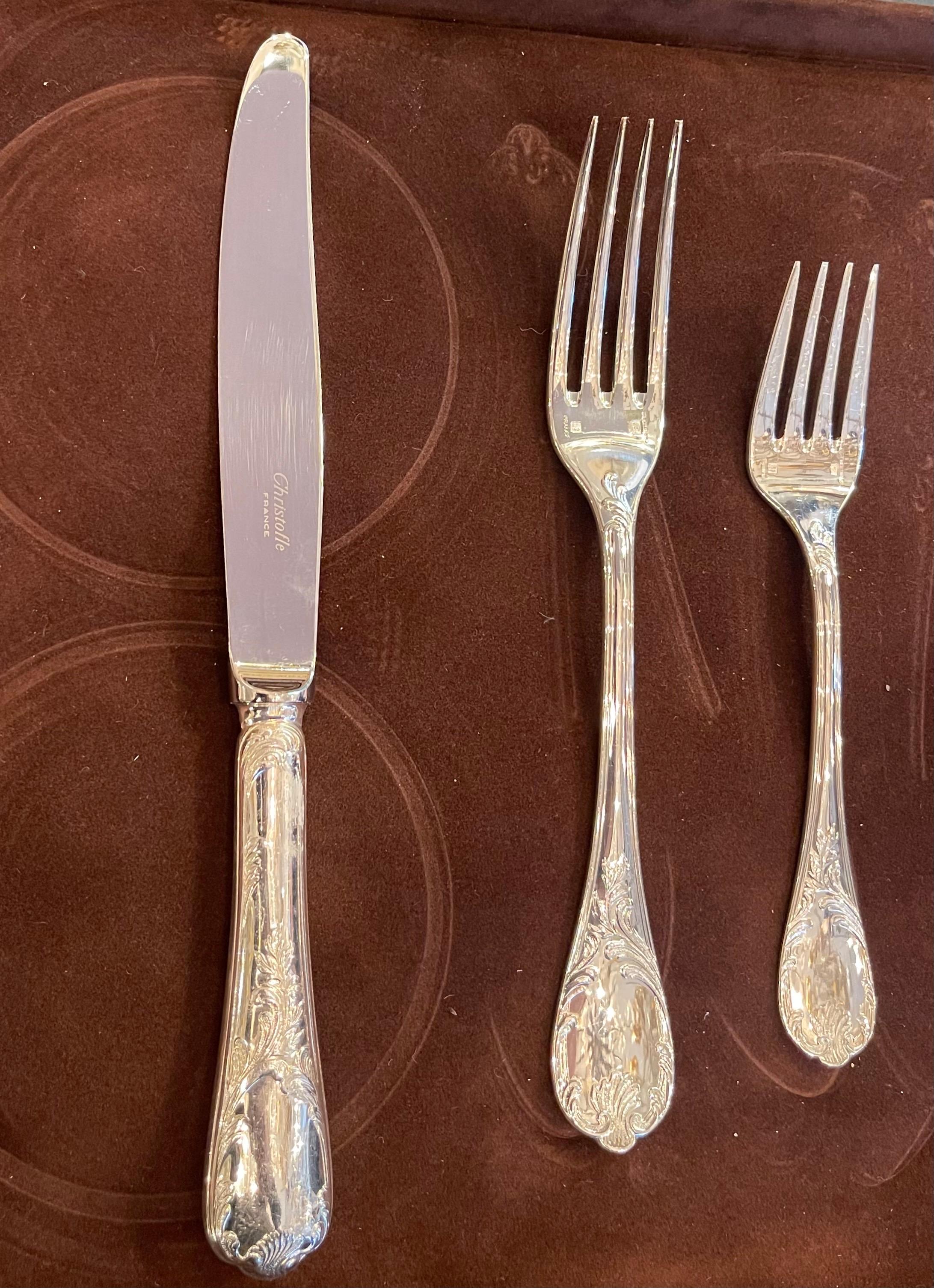 20th Century Wonderful Christofle Marly Five Piece Place Setting Silverplate 7 Serving Pieces