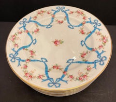 Wonderful Coalport England Turquise Bows Roses Flower Swags Raised Enamel Plates