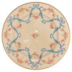 Wonderful Coalport England Turquise Bows Roses Flower Swags Raised Enamel Plates