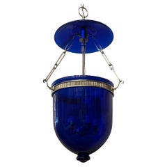 Wonderful Cobalt Blue Brushed Nickel Bell Jar Lantern Fixture Chandelier