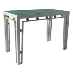 Wonderful Coffee Side Table Faux Malachite Glass Top Manner Royère
