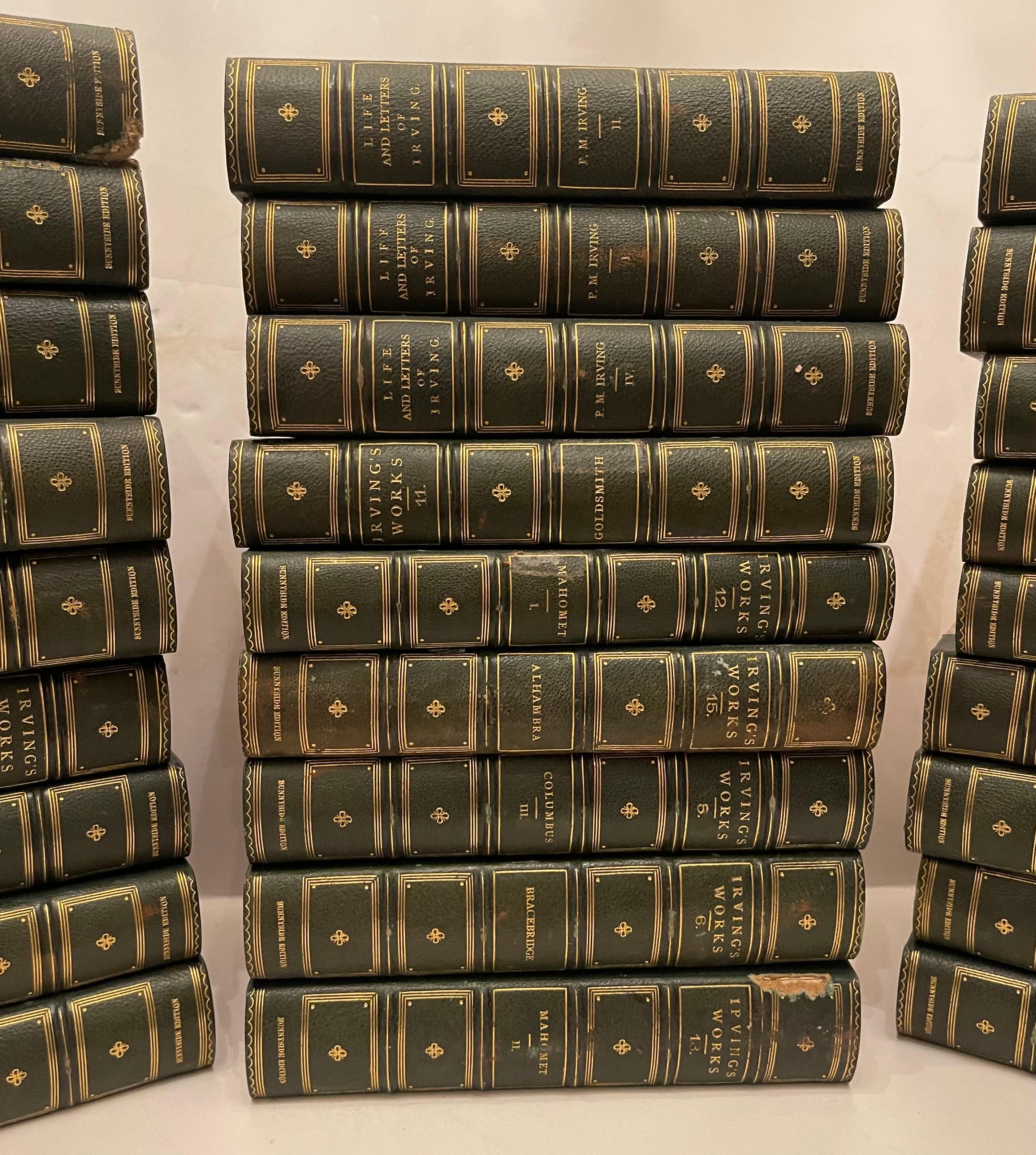 Doré Merveilleuse collection Irving's Works en cuir vert doré relié 27 livres en vente