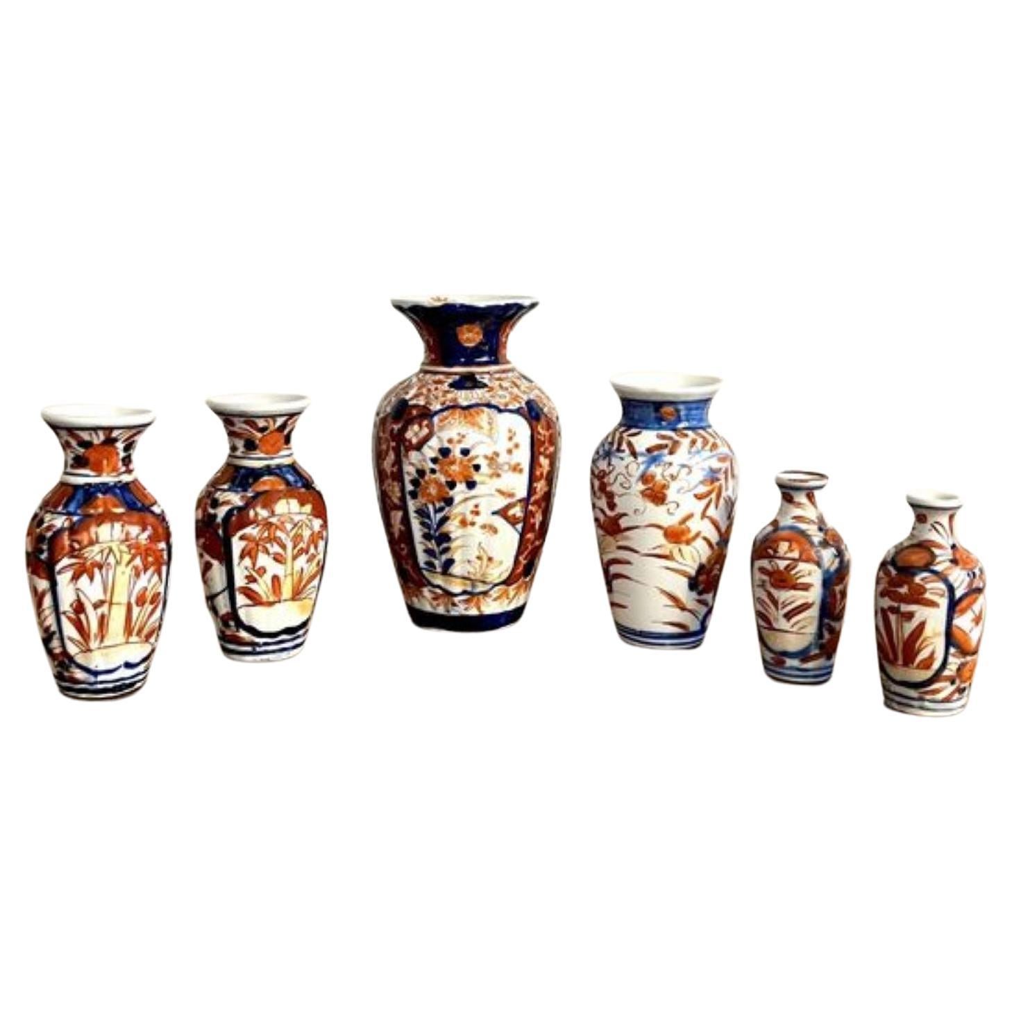 Wonderful collection of six small antique Japanese imari vases For Sale