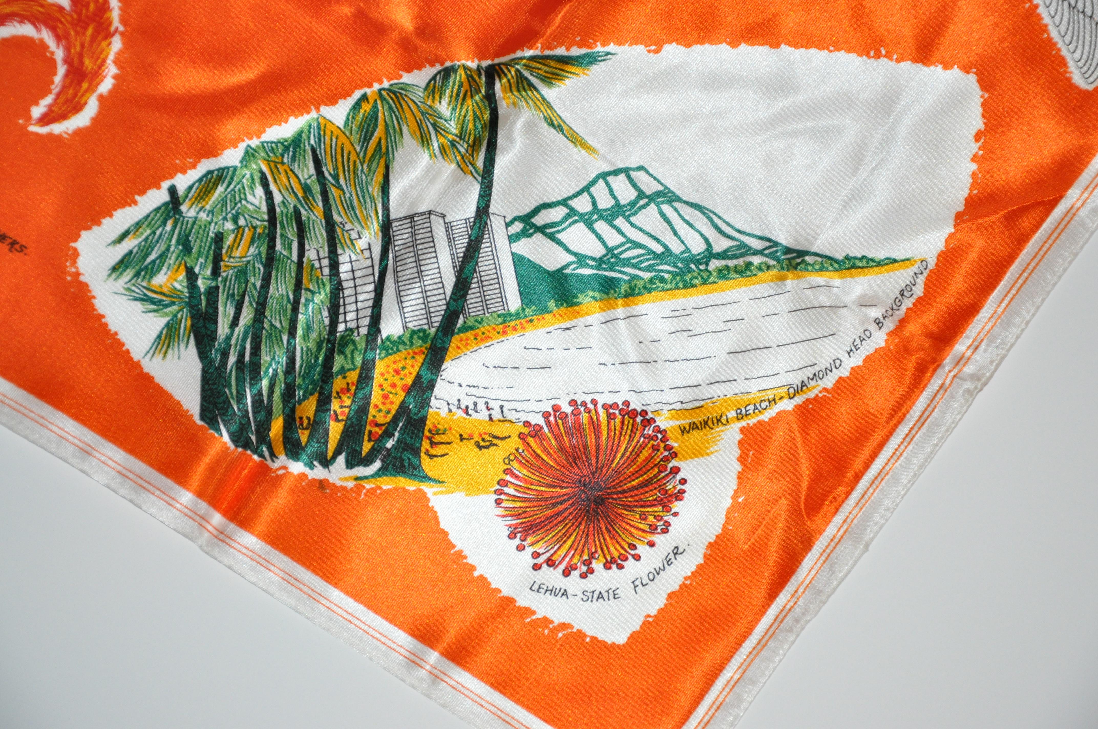 Wunderschöne farbenfrohe Tangerine-Szenen von Waikiki auf Oahu Hawaii-Schal im Angebot 1