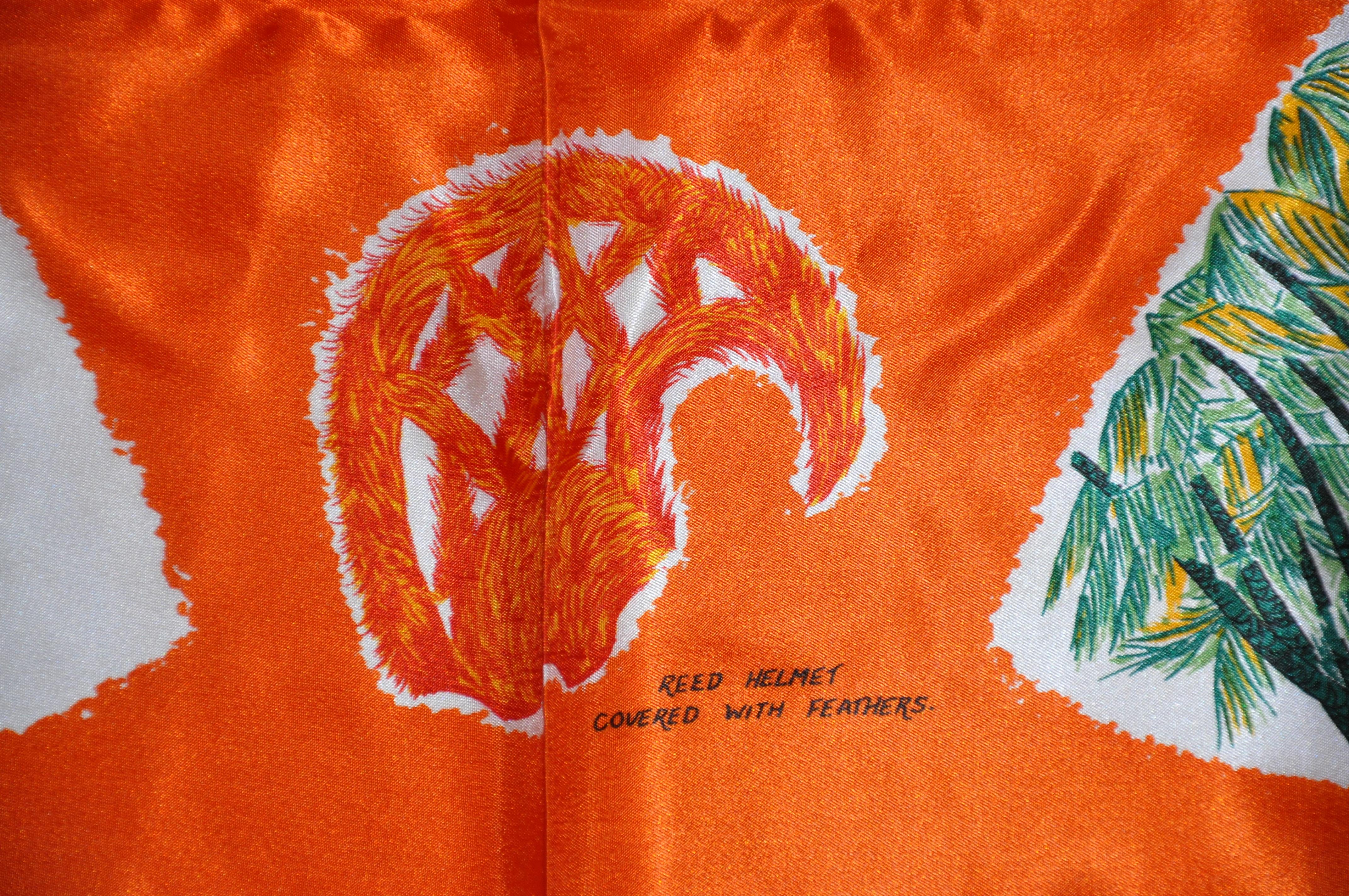 Wonderful Colorful Tangerine Scenes of Waikiki On Oahu Hawaii Scarf In Good Condition For Sale In New York, NY
