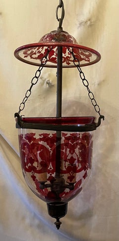 Wonderful Cranberry Red Clear Glass Bell Jar Lantern Light Fixture Pendent