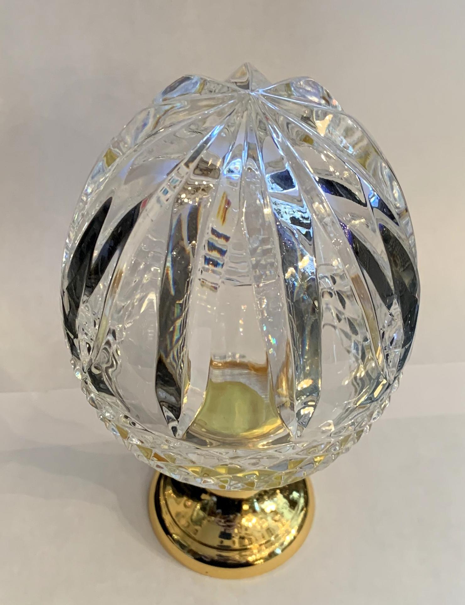 A wonderful crystal acorn cut faceted glass and brass banister newel post finial to finish off any staircase or just a beautiful decorative element piece for any room.