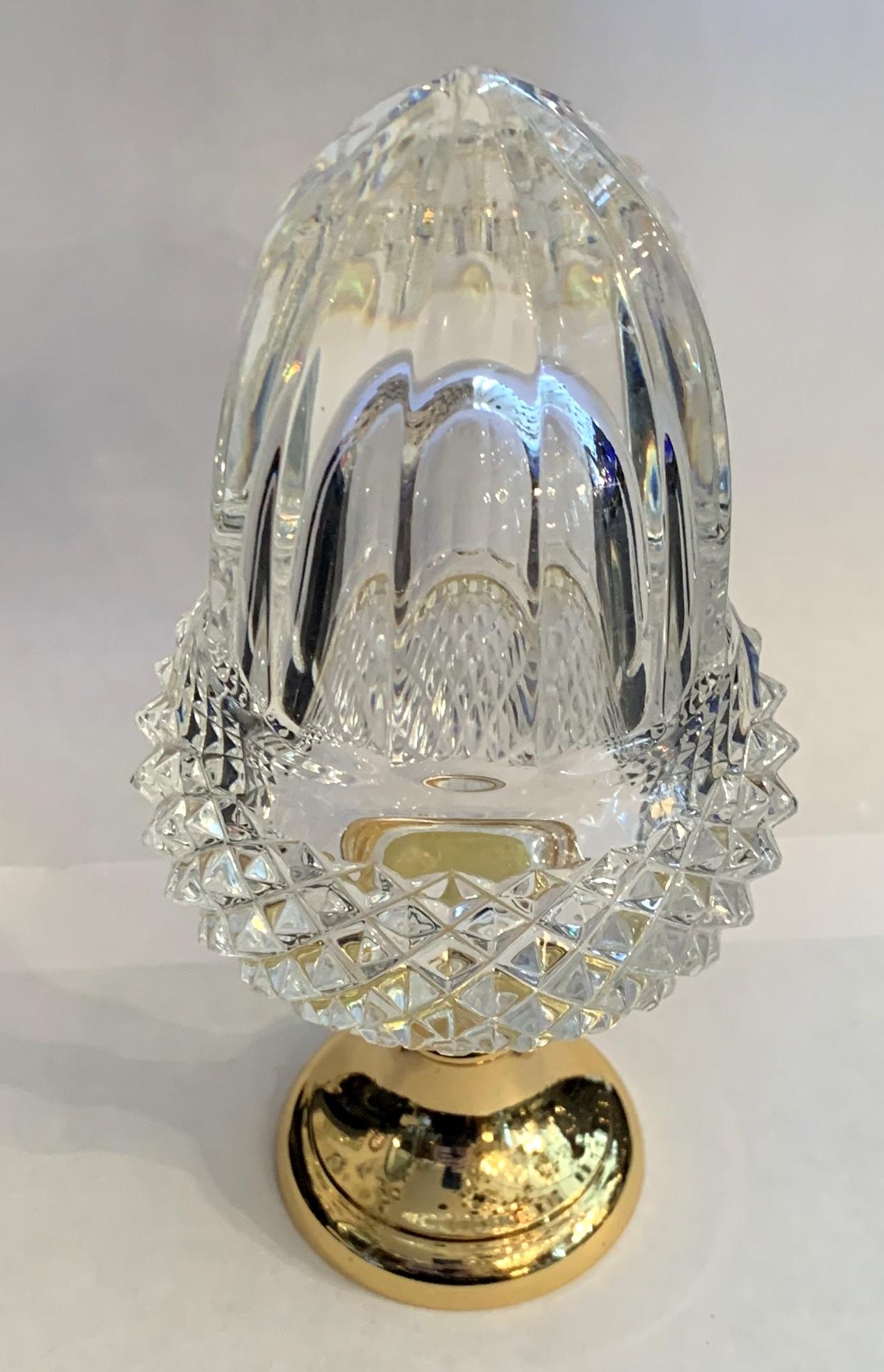A wonderful crystal acorn cut faceted glass and brass banister newel post finial to finish off any staircase or just a beautiful decorative element piece for any room.