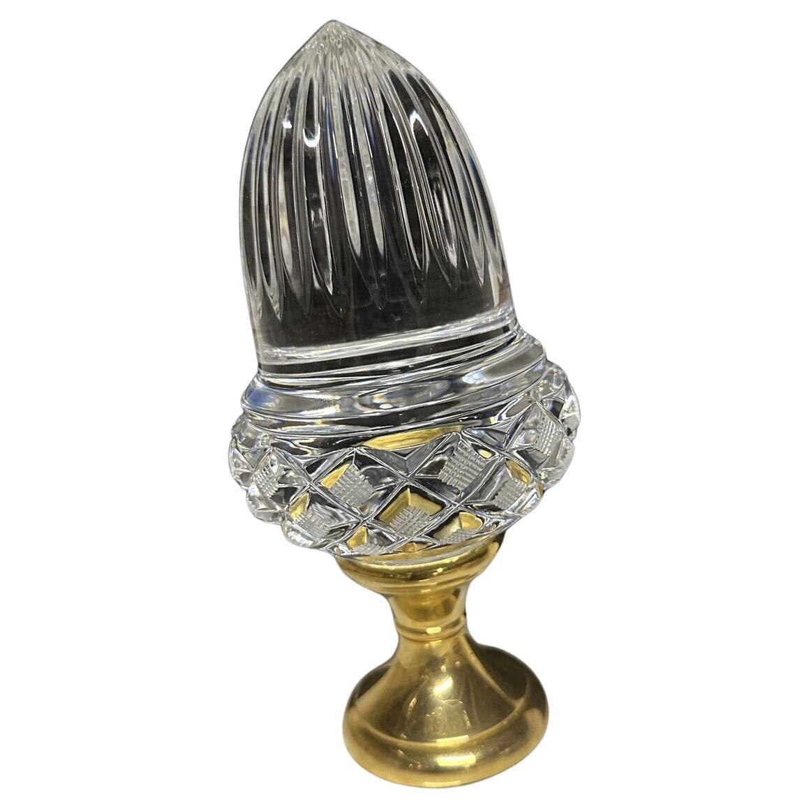 Etched Wonderful Crystal Acorn Cut Faceted Glass Brass Banister Newel Post Finial