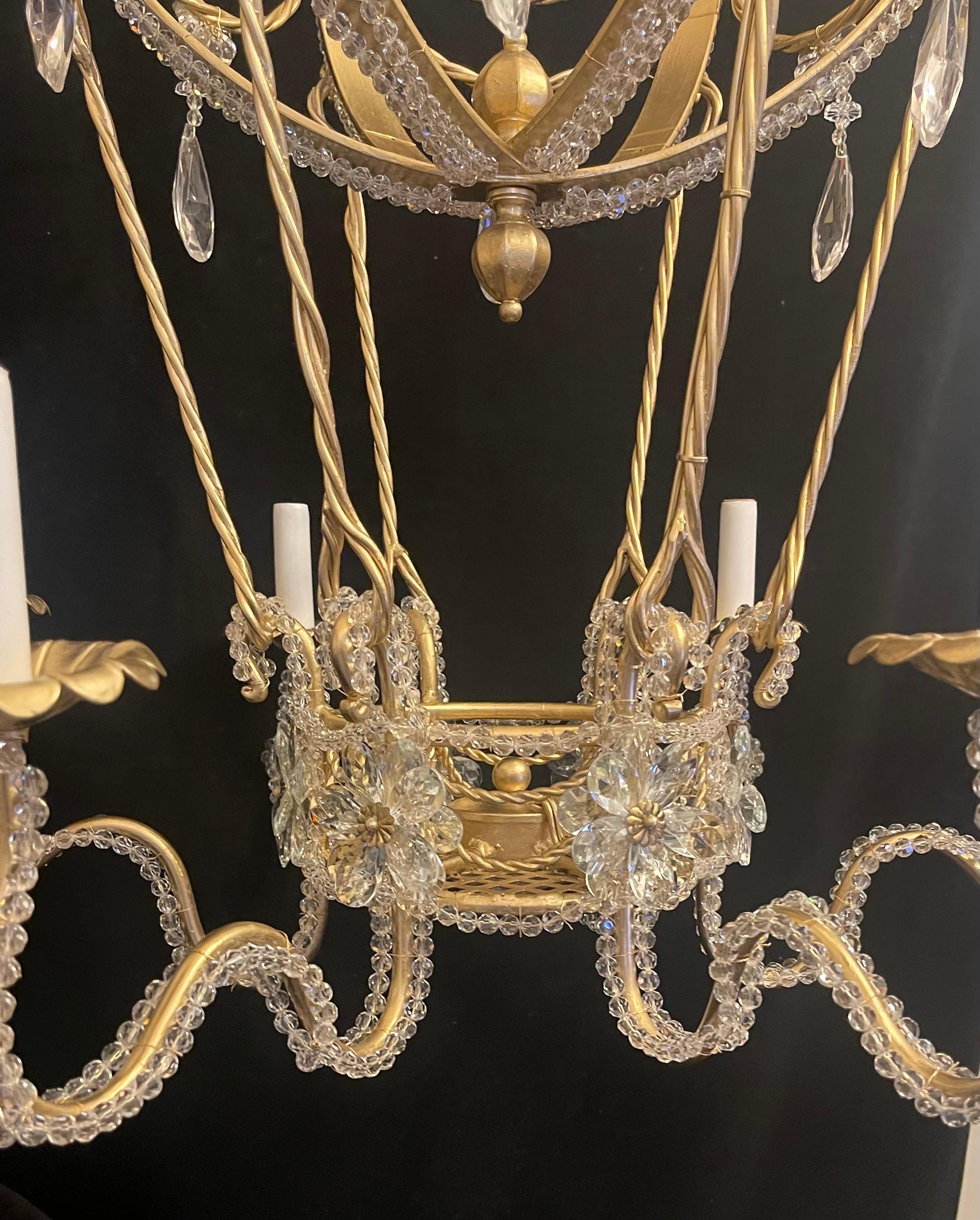 Belle Époque Magnifique lustre vintage en cristal perlé Bague Fixture en vente