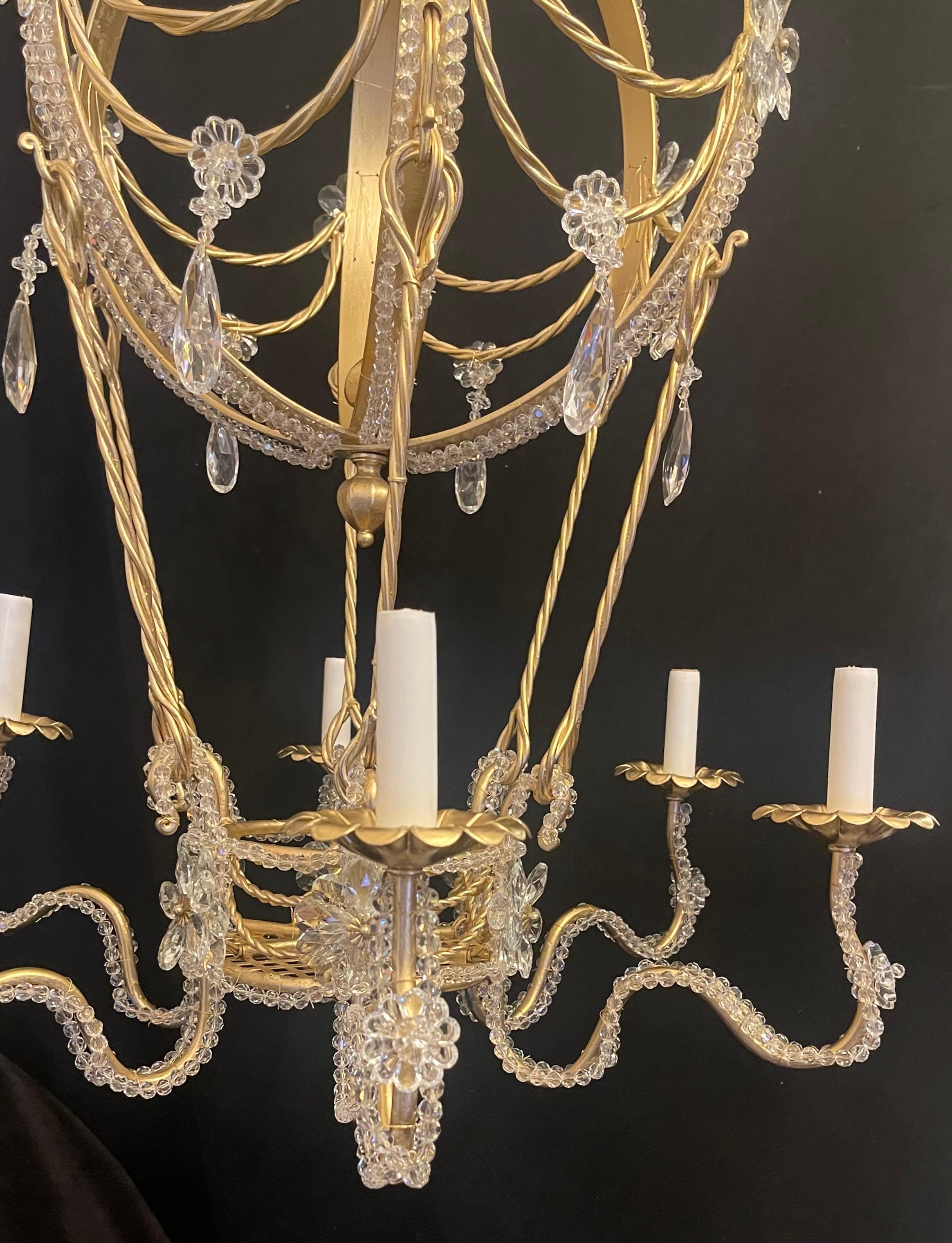 Français Magnifique lustre vintage en cristal perlé Bague Fixture en vente