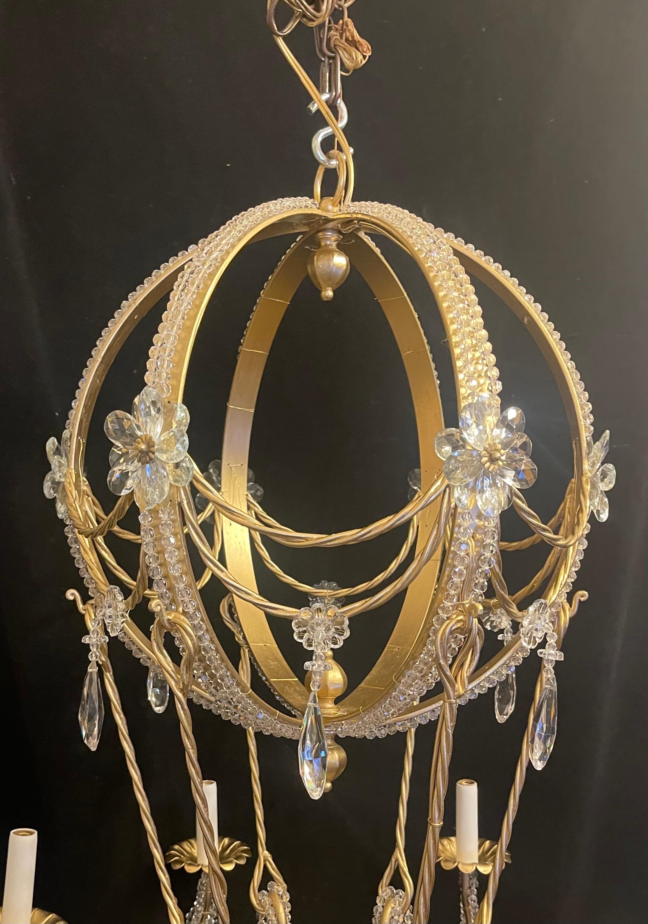 Doré Magnifique lustre vintage en cristal perlé Bague Fixture en vente