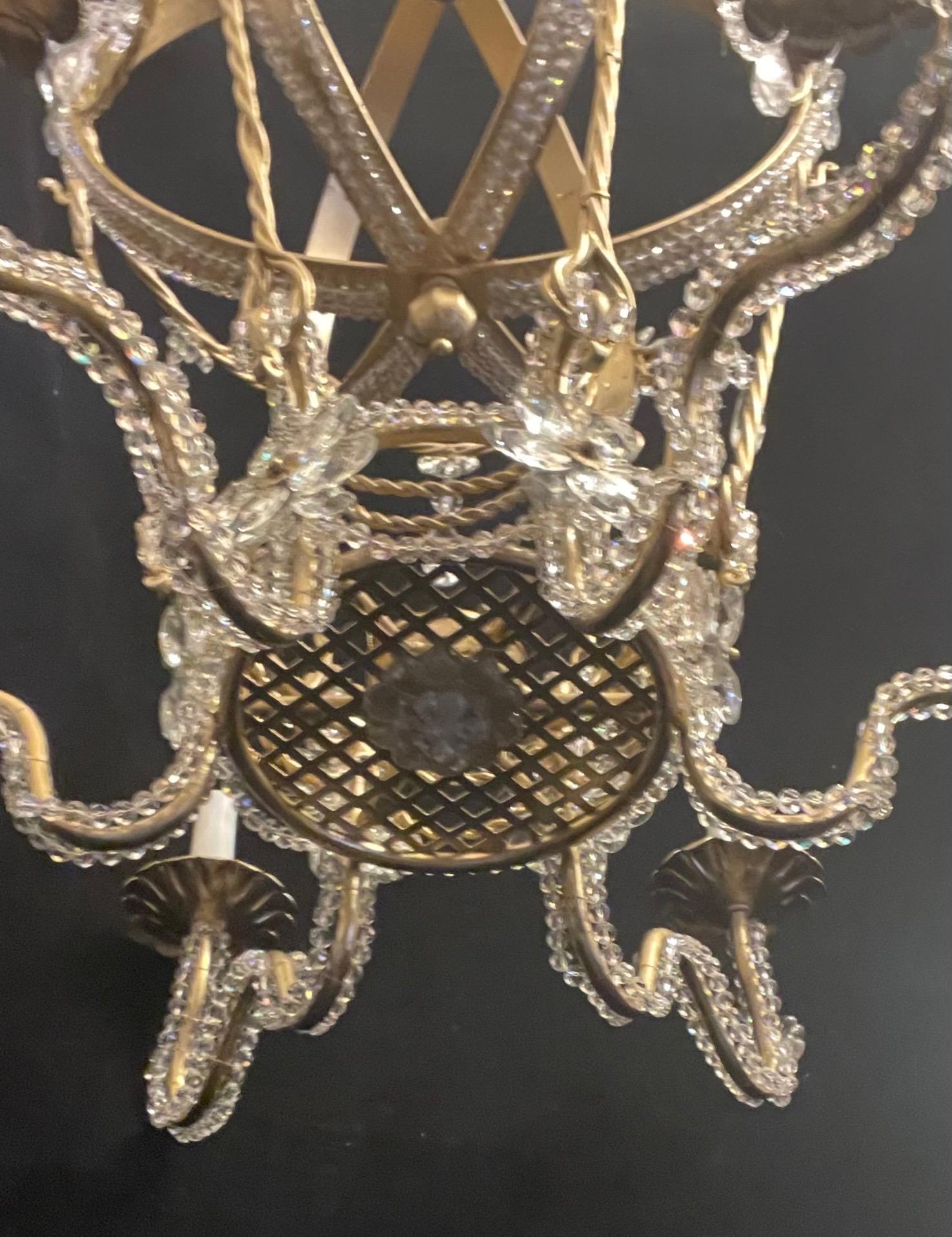 Magnifique lustre vintage en cristal perlé Bague Fixture Bon état - En vente à Roslyn, NY