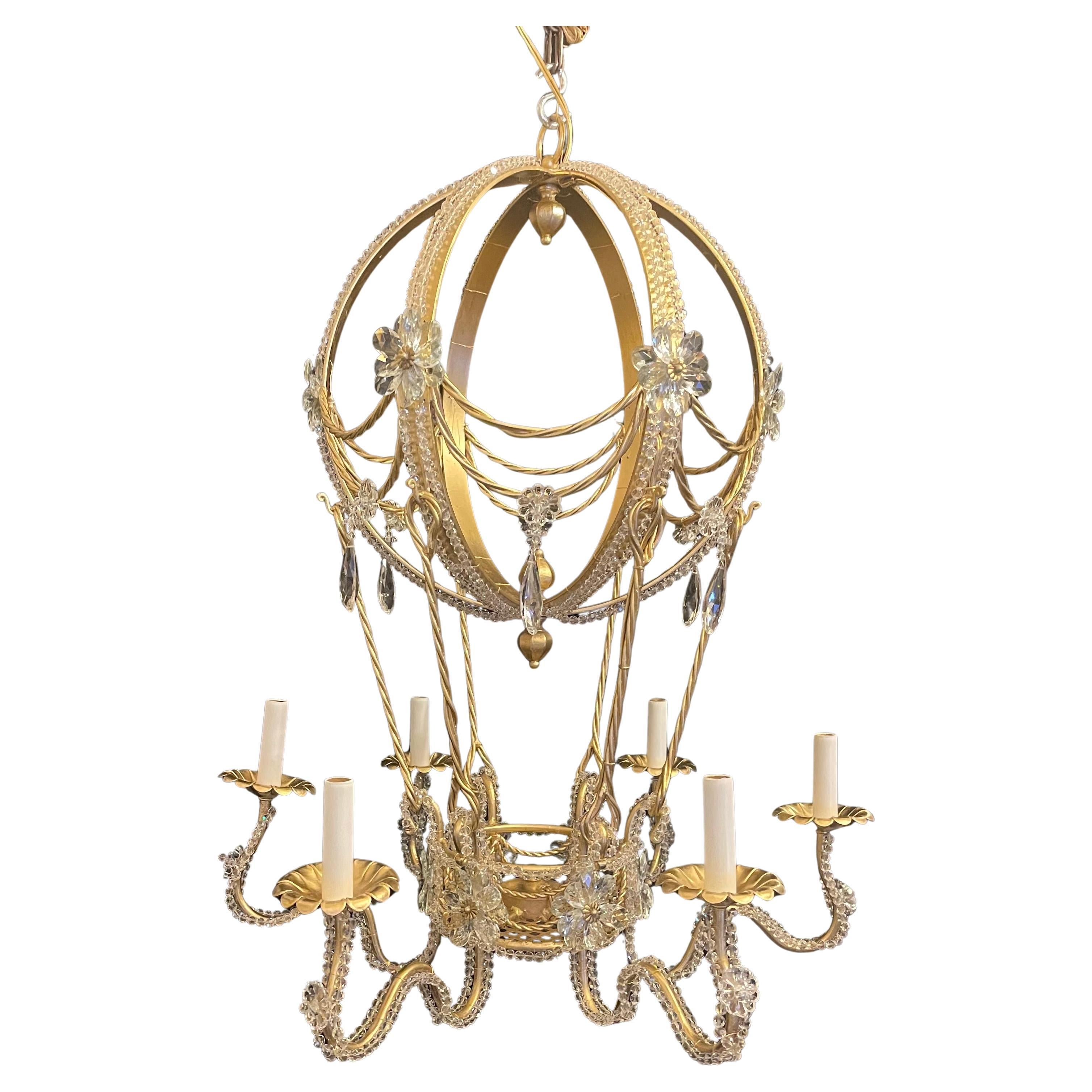 Wonderful Crystal Beaded Vintage Large Hot Air Balloon Chandelier Bague Fixture