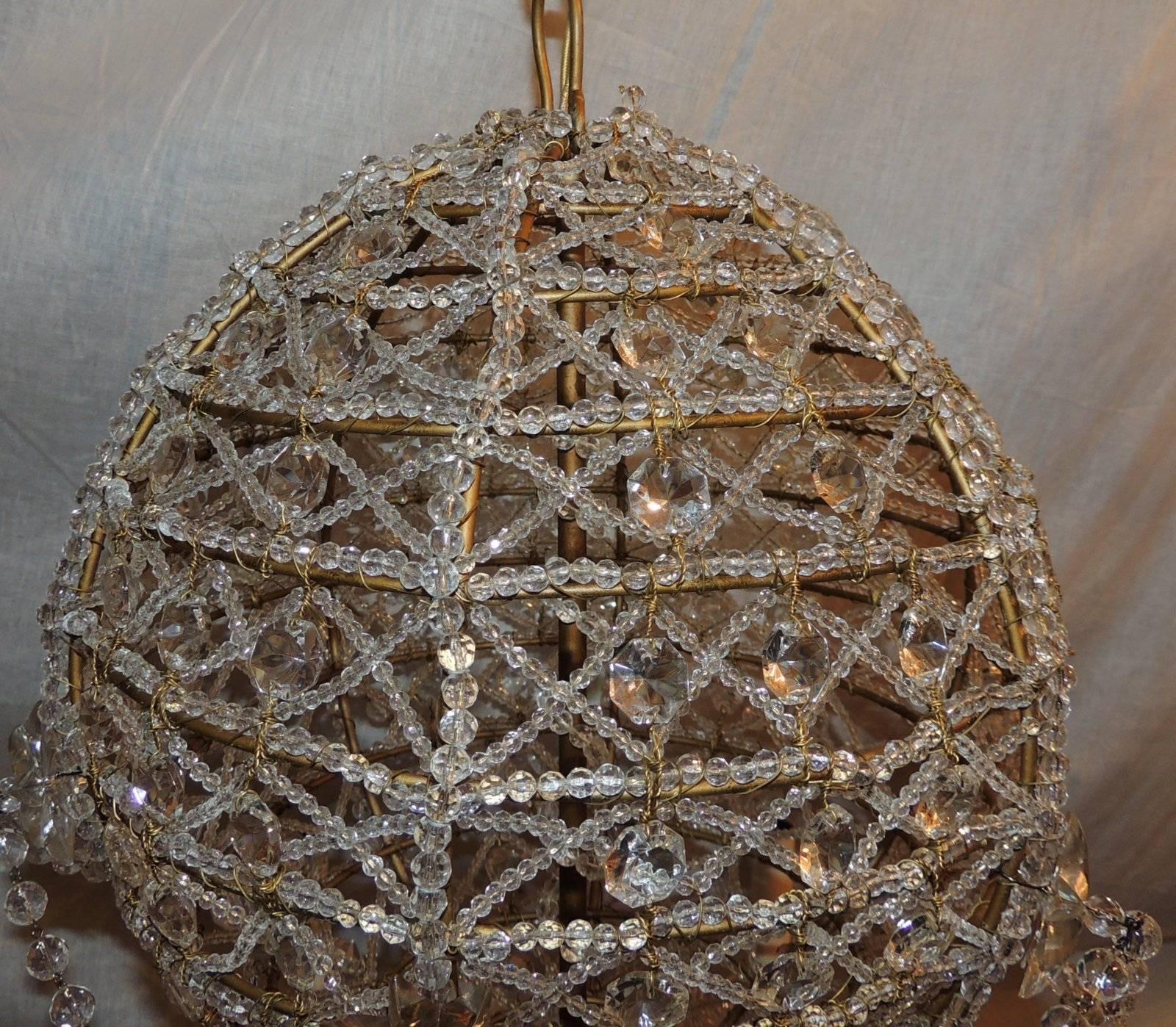 Belle Époque Wonderful Crystal Beaded Vintage Pair Hot Air Balloon Chandelier Bague Fixture