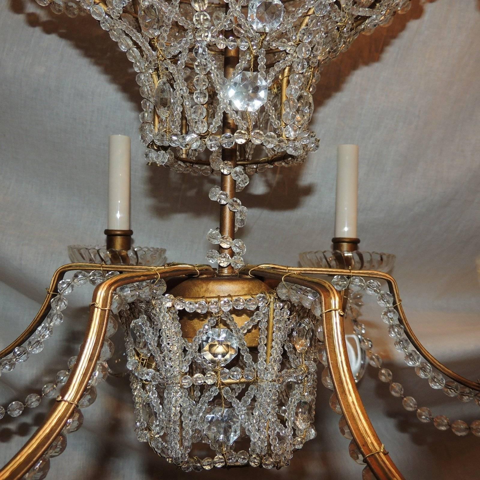 Wonderful Crystal Beaded Vintage Pair Hot Air Balloon Chandelier Bague Fixture In Good Condition In Roslyn, NY