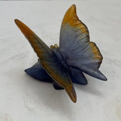 Wonderful Crystal Daum Pate De Verre Papillon Butterfly On Leaf Flower Sculpture