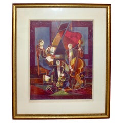 Merveilleuse estampe cubiste de musiciens de jazz