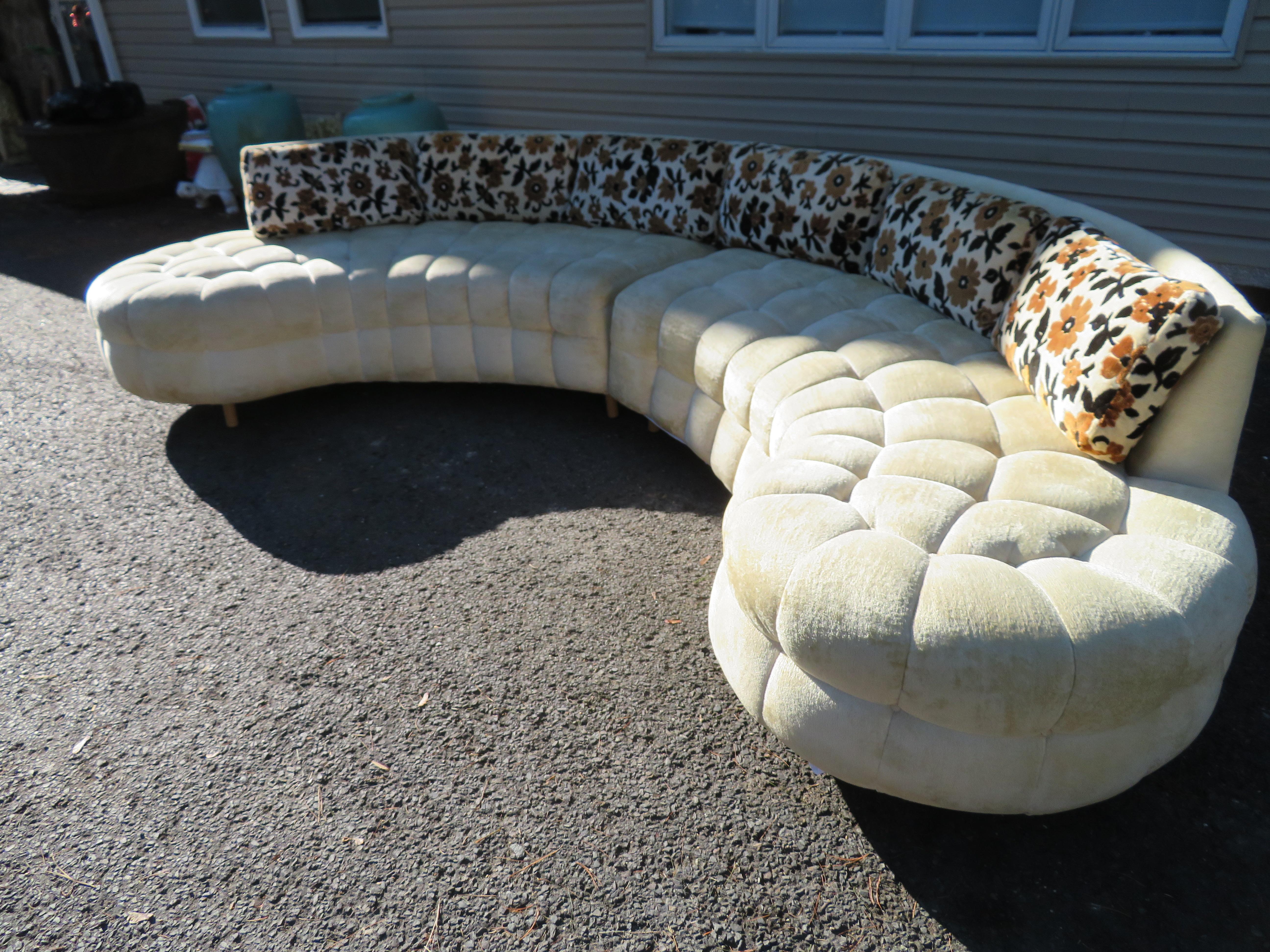 Wonderful curved serpentine two-piece Adrian Pearsall style sofa sectional. There are no words to describe how fabulous this sofa sectional is with its unusual biscuit tufting and curved serpentine shape. This set definitely needs to be