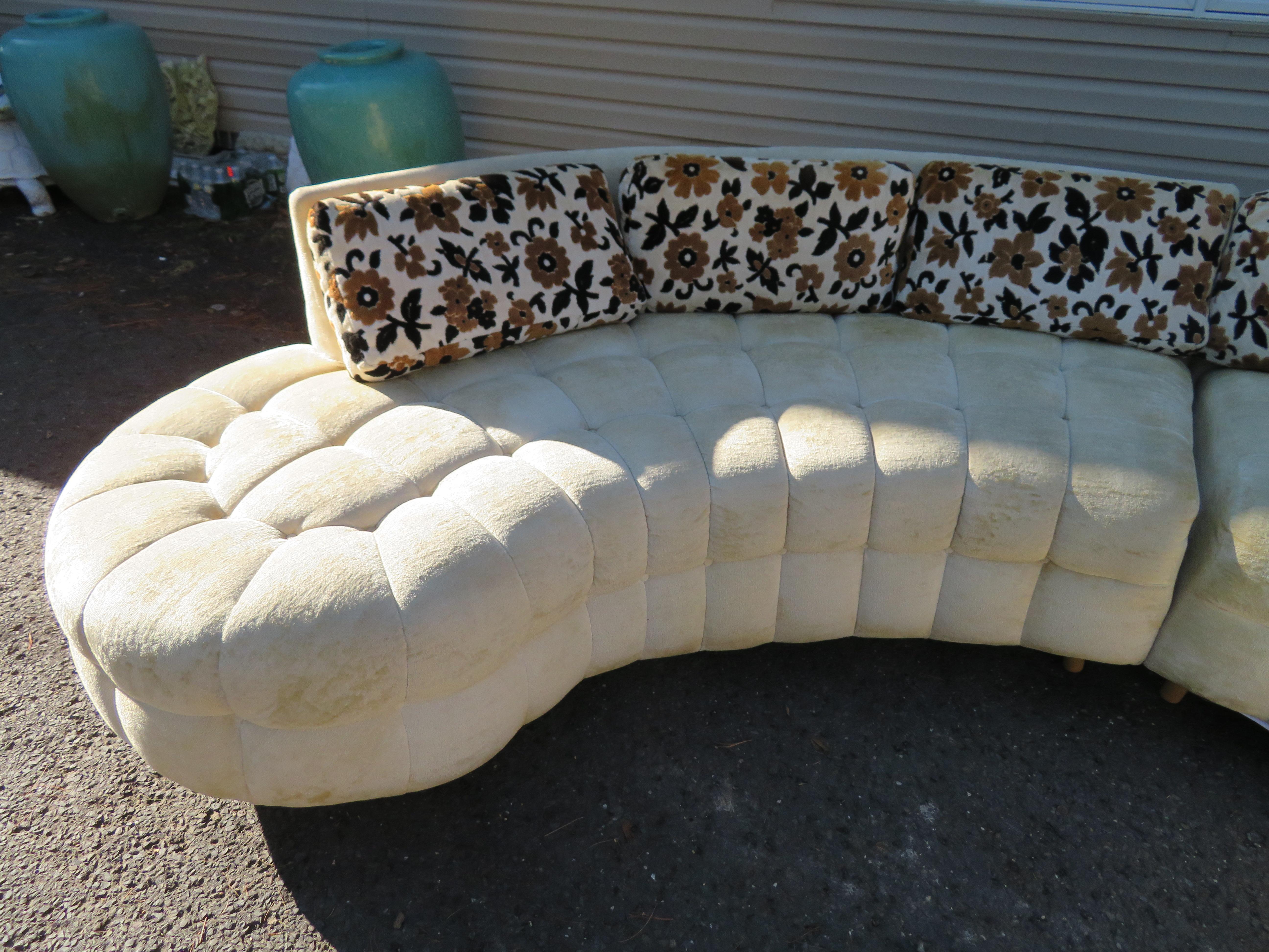 curved serpentine two-piece adrian pearsall style sectional sofa