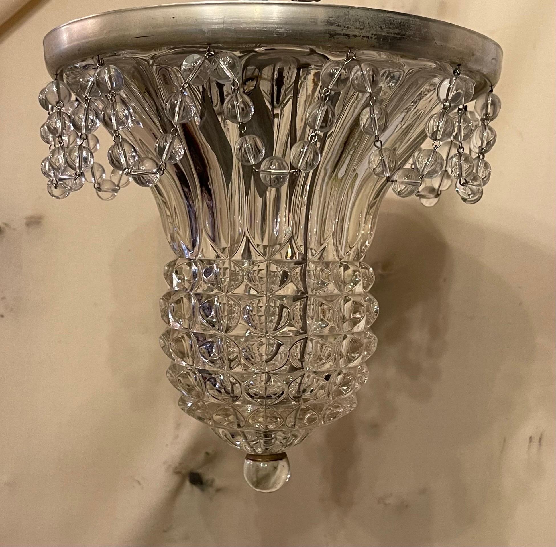 A Wonderful Cut Crystal / Glass Dome With Beaded Swag Petite Flush Mount Ceiling Light Fixture Completely Rewired And Ready To Install 