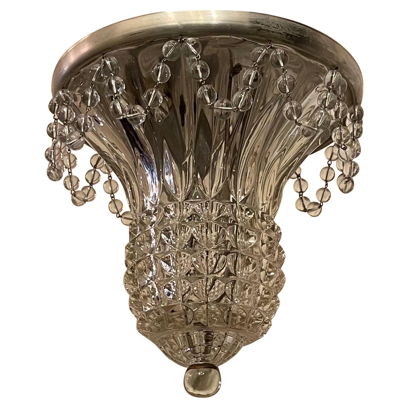 Wonderful Cut Crystal Dome Beaded Petite Flush Mount Ceiling Light Fixture