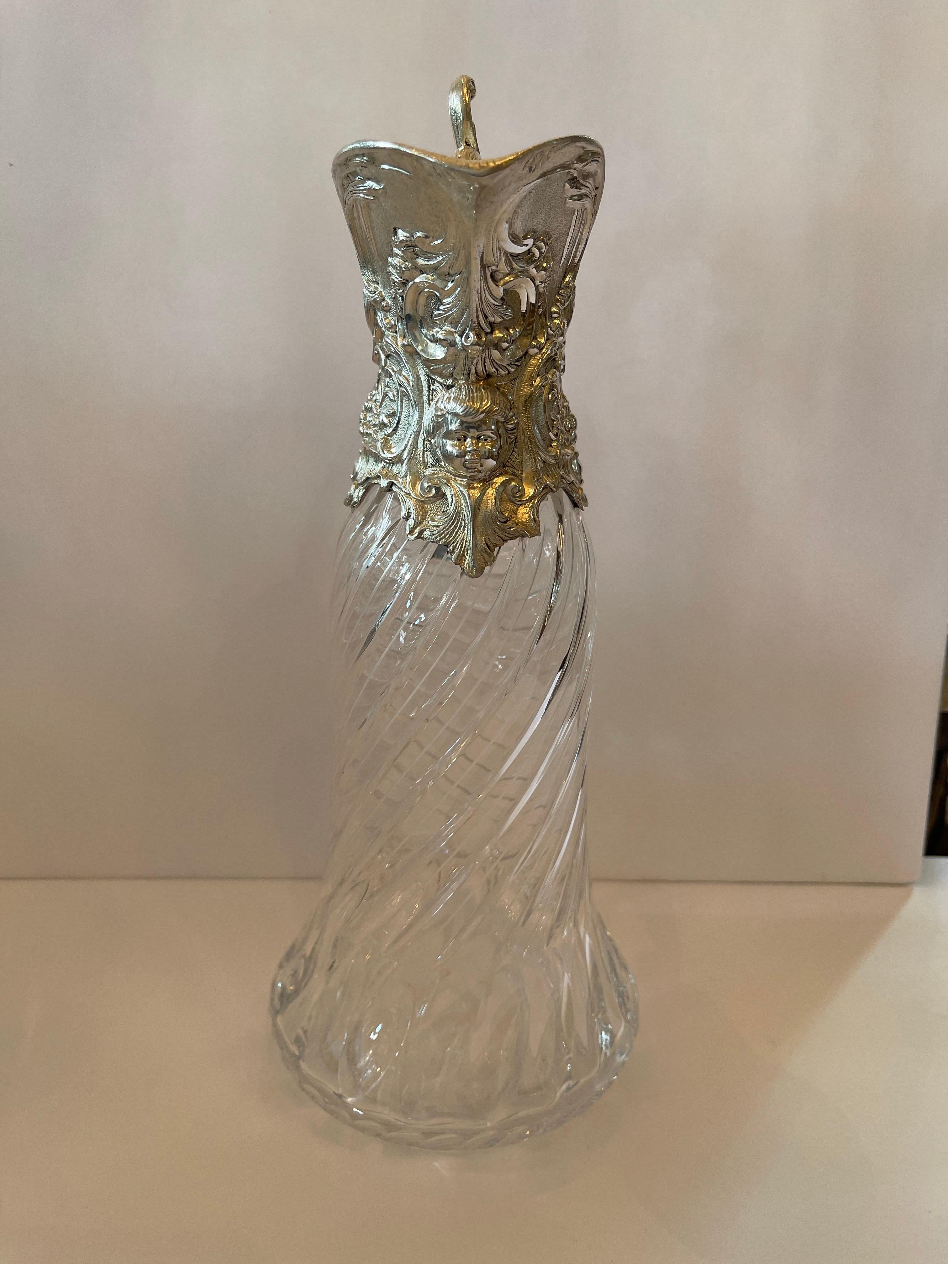 Eine wunderbare geschliffenes Glas & Silber Platte Karaffe Wasserkrug mit Cherub großen Dekanter	
