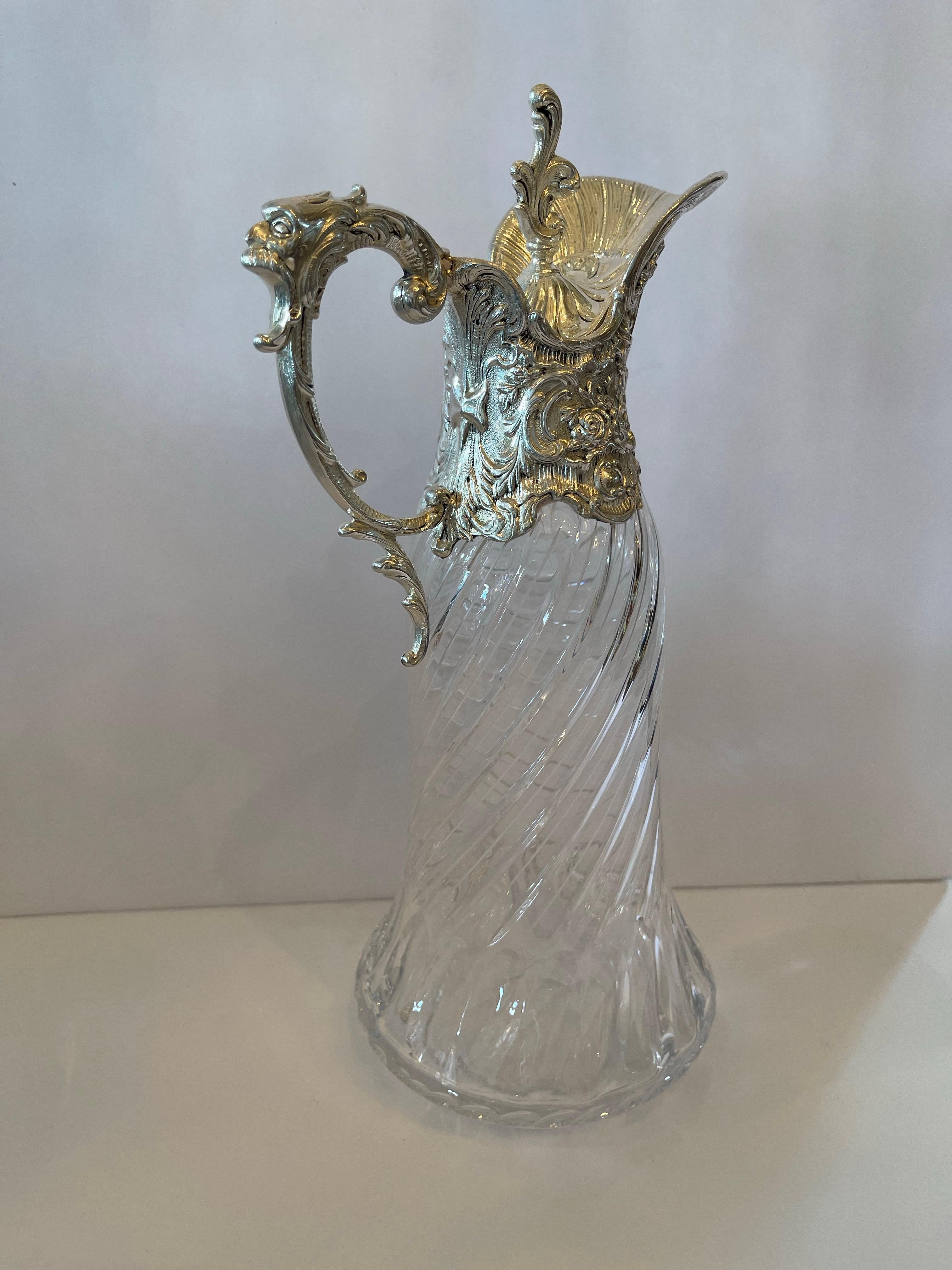 Großer Cherub-Dekanter aus Wunderschön geschliffenem Glas, versilbert, Karaffe, Wasserkrug im Angebot 2