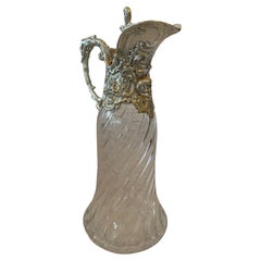 Magnifique carafe à eau carafe en verre taillé plaqué argent avec chérubin Grande carafe