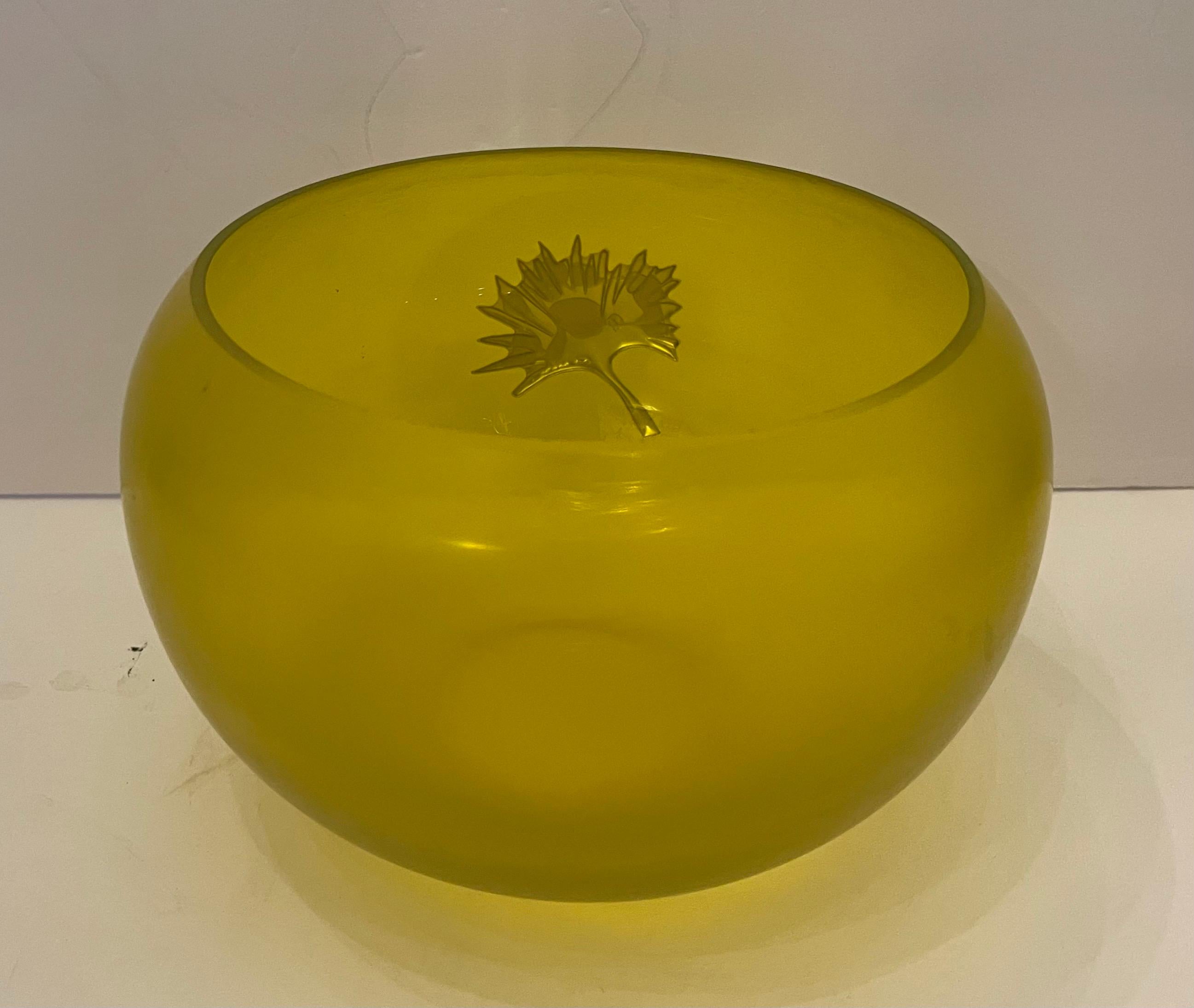 Meravigliosa ciotola in vetro artistico italiano di Murano con montatura in argento e foglia di palma In condizioni buone in vendita a Roslyn, NY