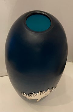 Wonderful Daniel Murano Italian Art Glass Vase Sterling Mounted Palm Tree Leaf