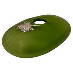 Wonderful Daniel Murano Italian Art Glass Vase Sterling Mounted Palm Tree Leaf