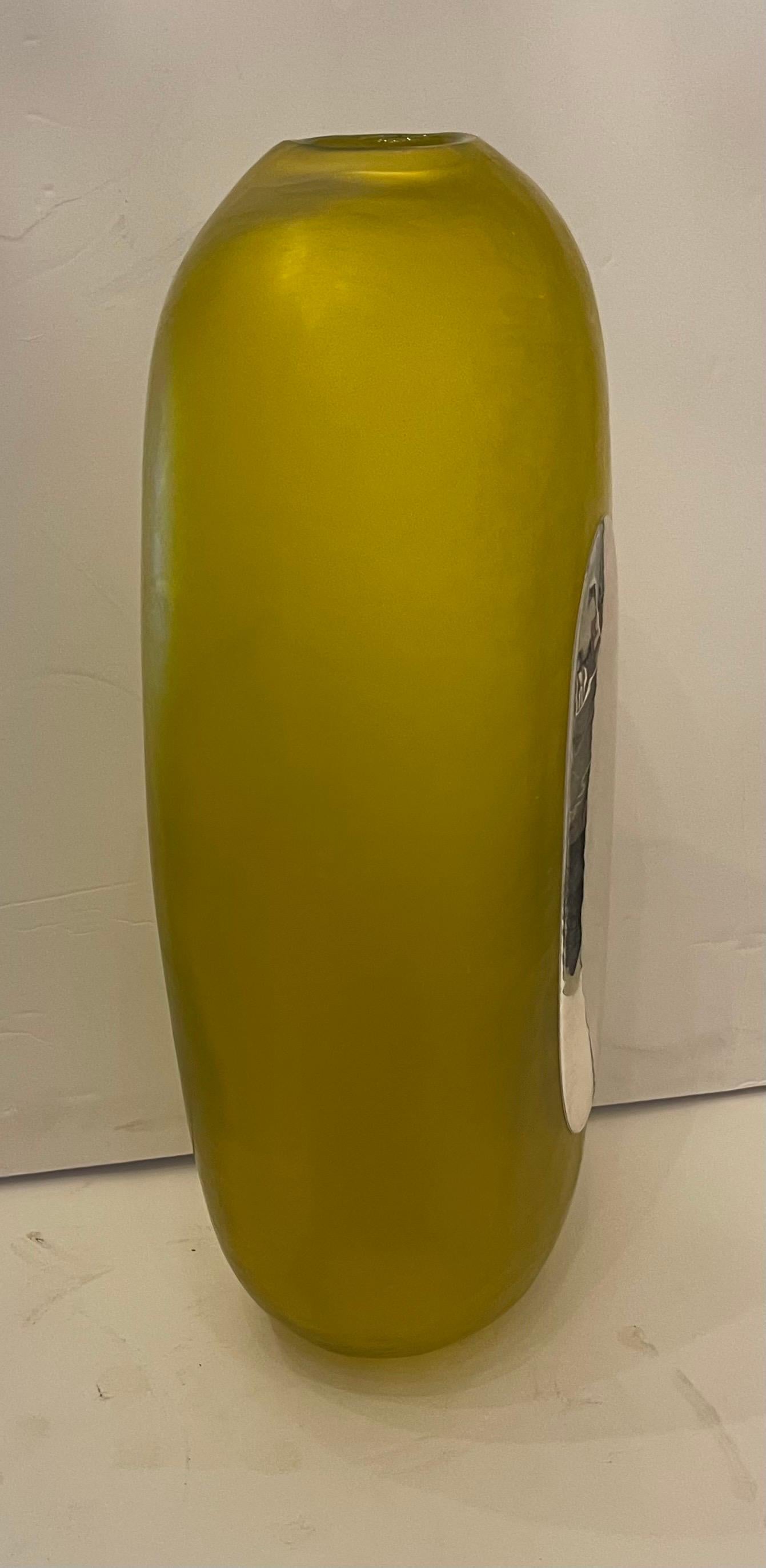 Modern Wonderful Daniel Murano Italian Art Glass Vase Sterling Ormolu Mounted Plaque For Sale