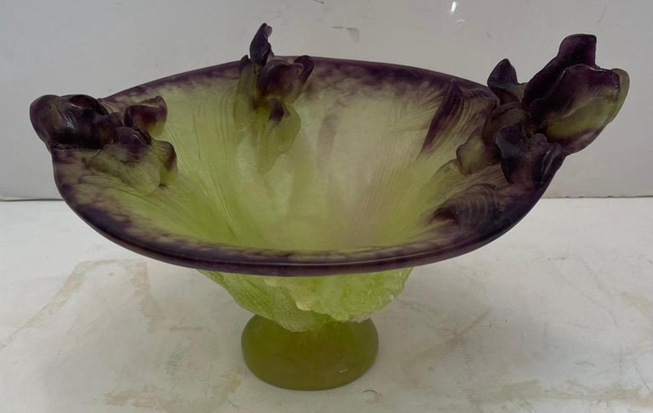 Modern Wonderful Daum France Art Glass Pate De Verre Iris Crystal Bowl Centerpiece  For Sale