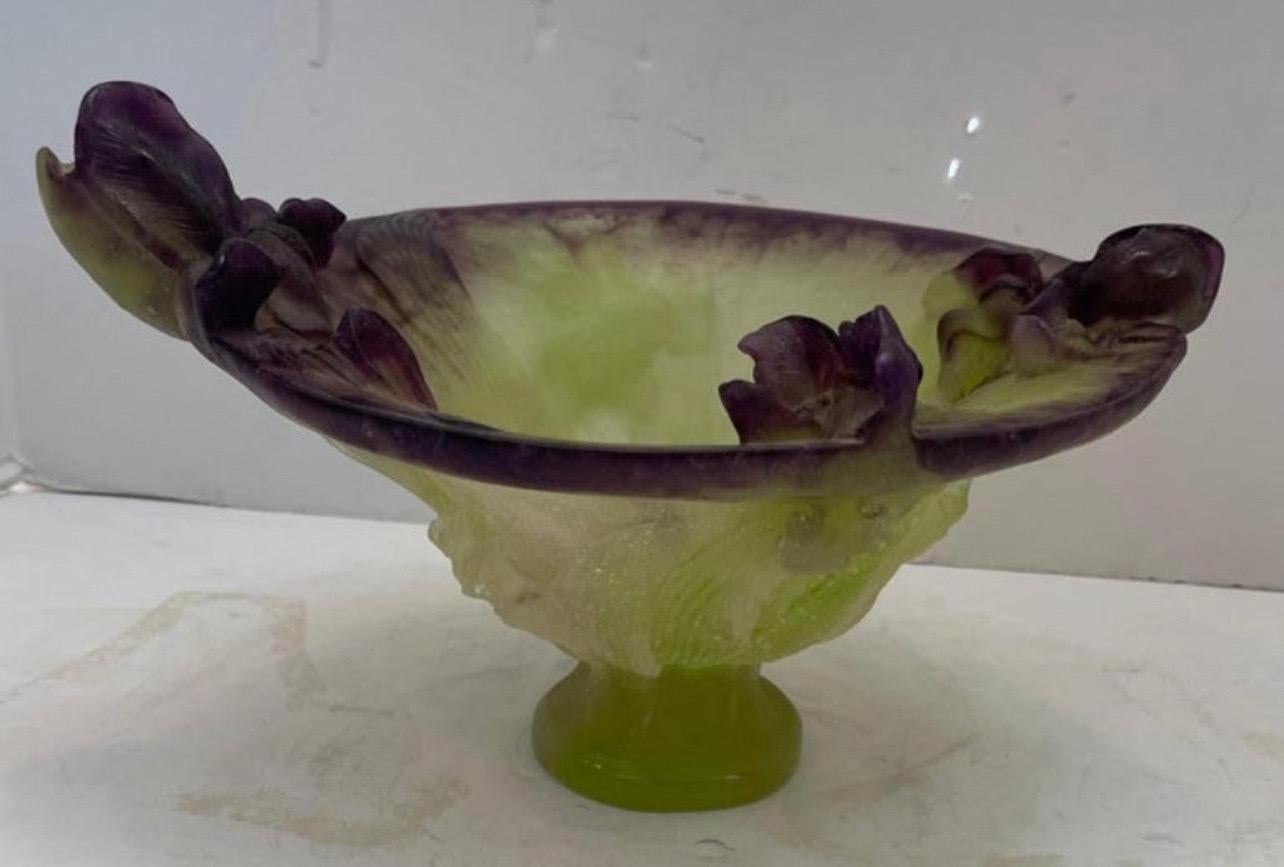 Modern Wonderful Daum France Art Glass Pate De Verre Iris Crystal Bowl Centerpiece For Sale