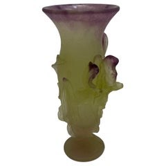 Wonderful Daum France Crystal "Pate De Verre" Large Art Glass Iris Flower Vase