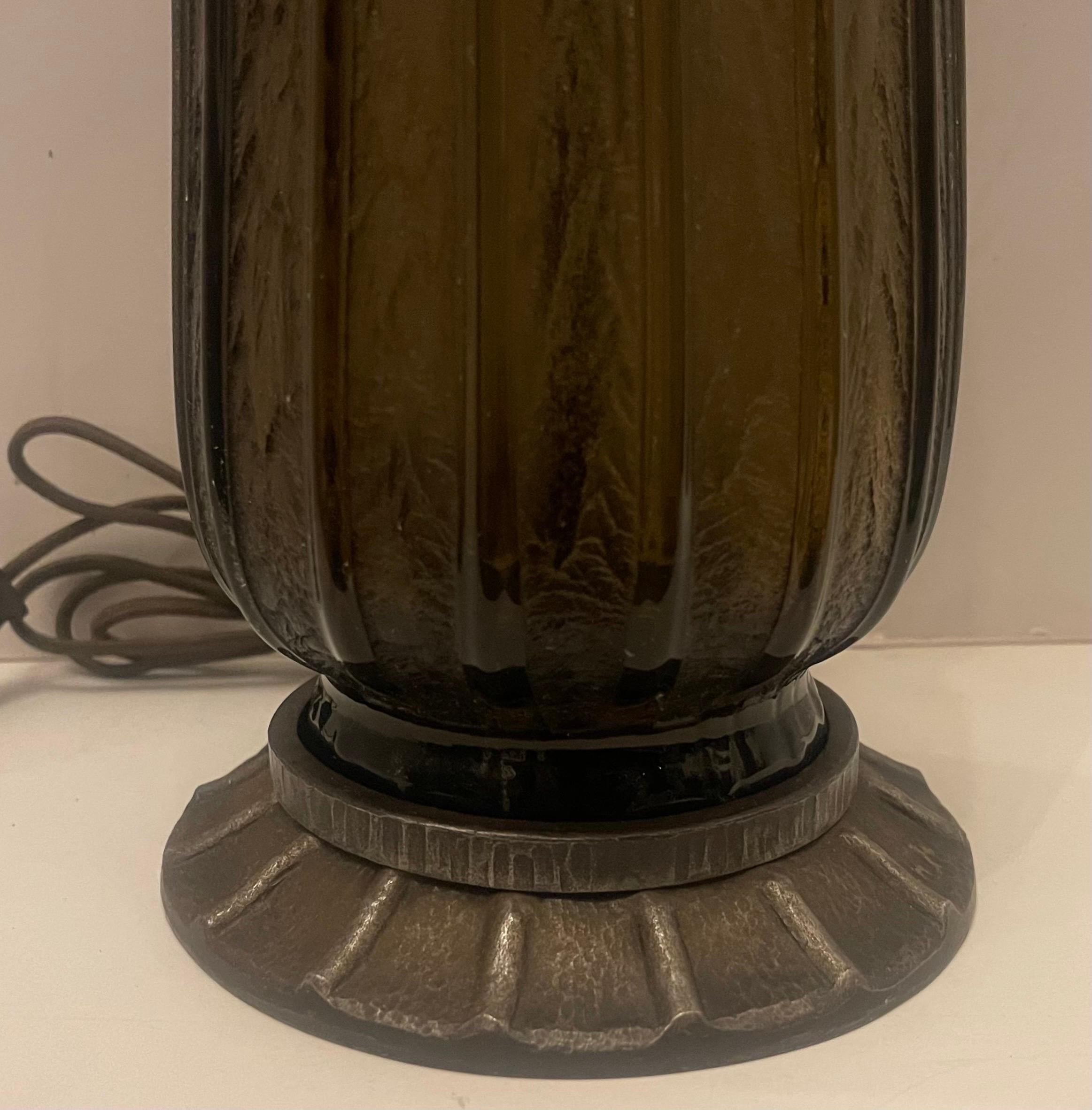French Wonderful Daum Nancy France Beaux Arts Katona Art Deco Art Glass Bronze Lamp For Sale