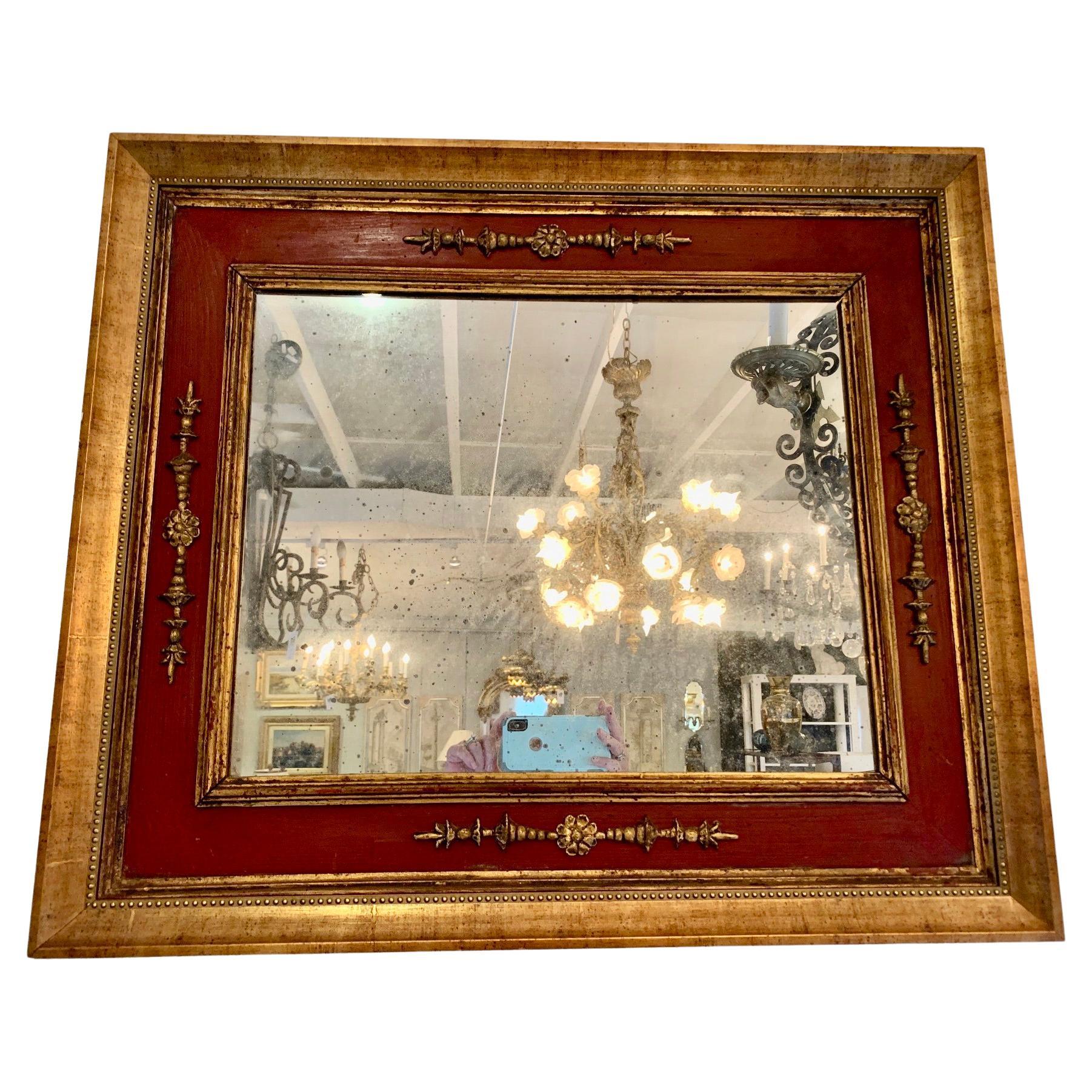 Wonderful Deep Red and Burnished Gold Rectangular Mirror