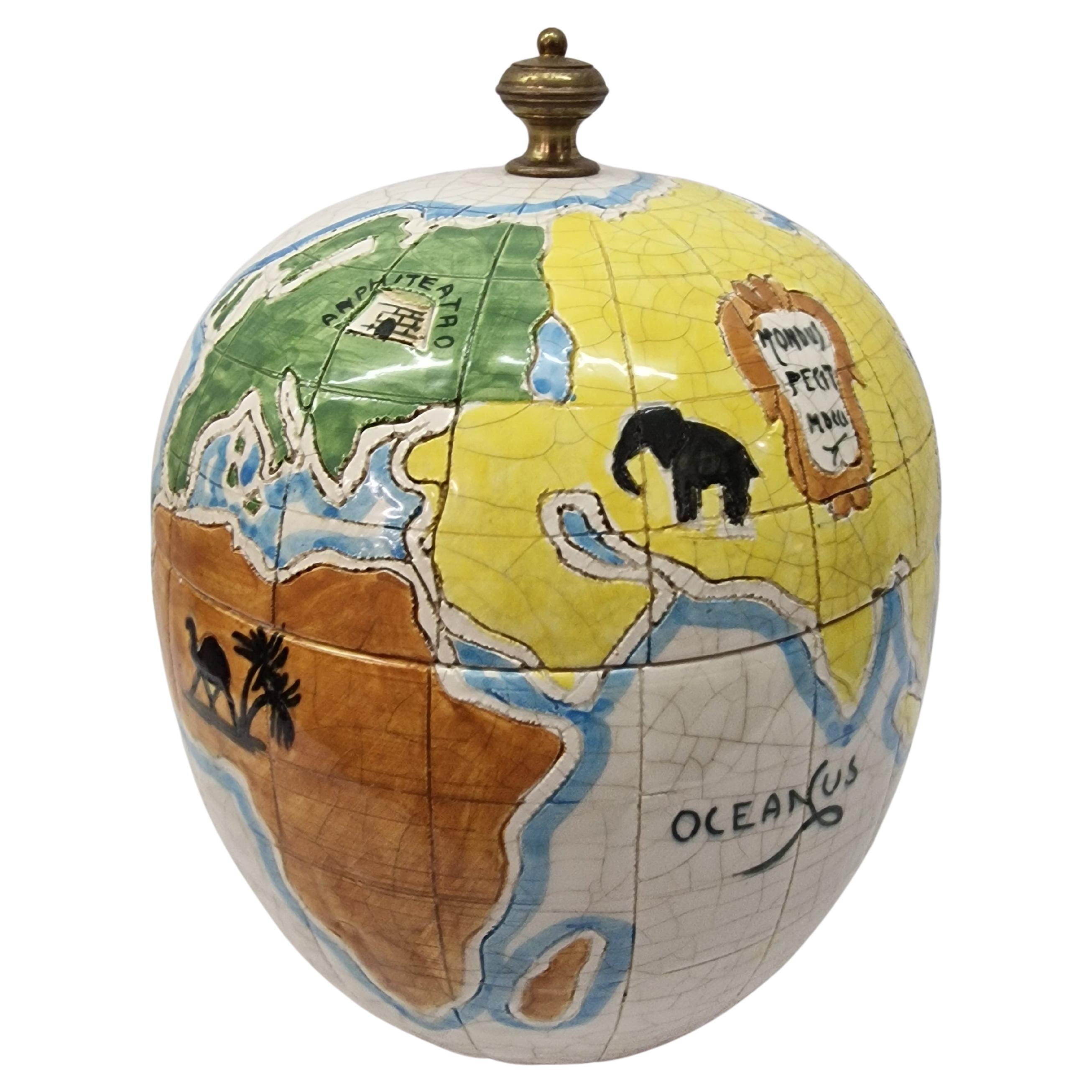 Meraviglioso e raro mappamondo di design come secchiello per il ghiaccio, Ugo Zaccagnini, anni '40, Italia