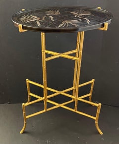 Wonderful Dessin Fournir Chinoiserie Black Laqured Gold Gilt Bamboo Side Table