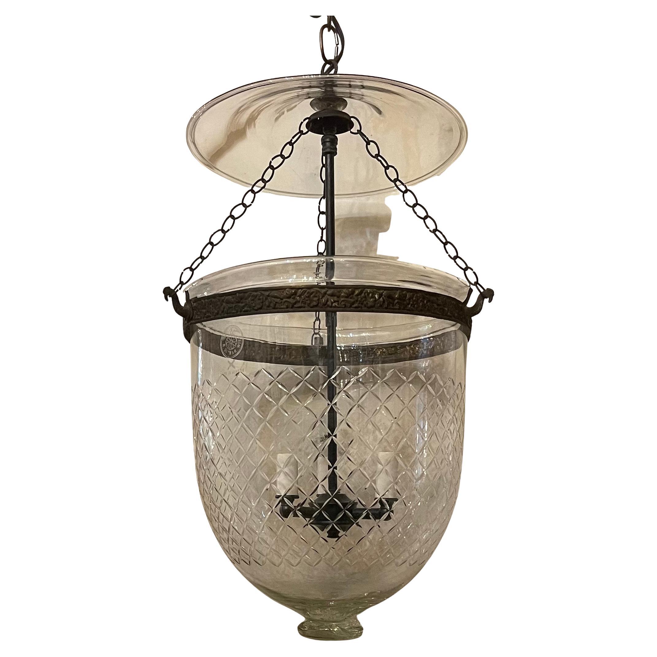 Meravigliosa lanterna a campana in vetro e ottone tagliato a diamante di Ditmar Vienna Austria