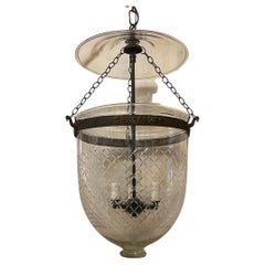 Wonderful Diamond-Cut Glass & Brass Bell Jar Lantern By Ditmar Vienna Austria