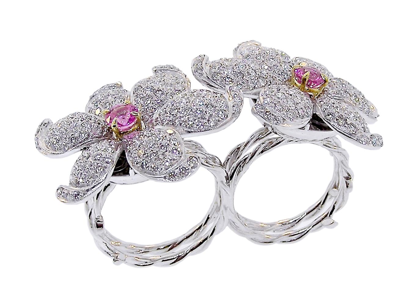 Round Cut Wonderful Diamond Double Flower Ring For Sale