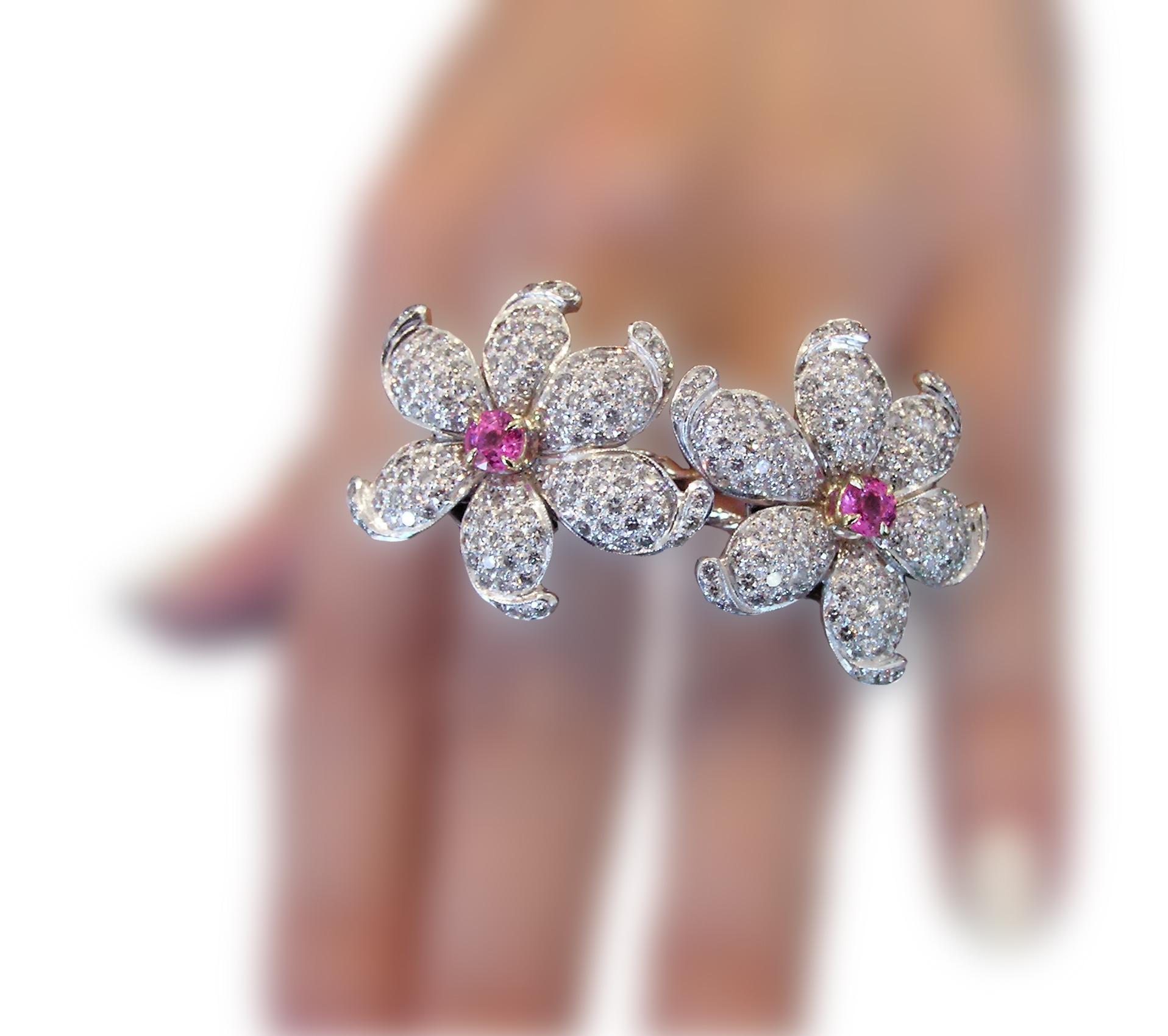 Women's Wonderful Diamond Double Flower Ring For Sale