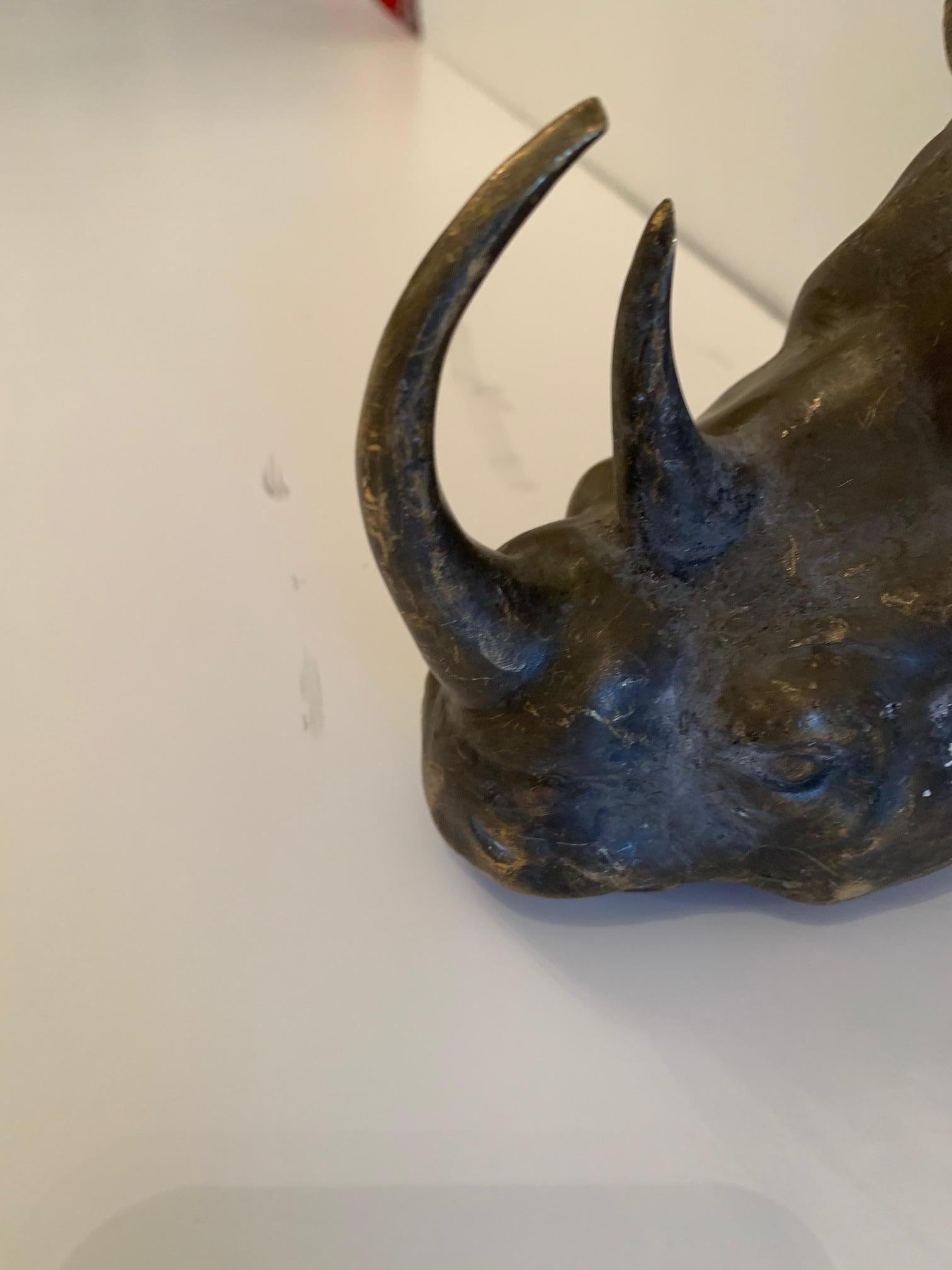 Mid-20th Century Wonderful Diminutive Bronze Rhinoceros Head Wall Sculpture