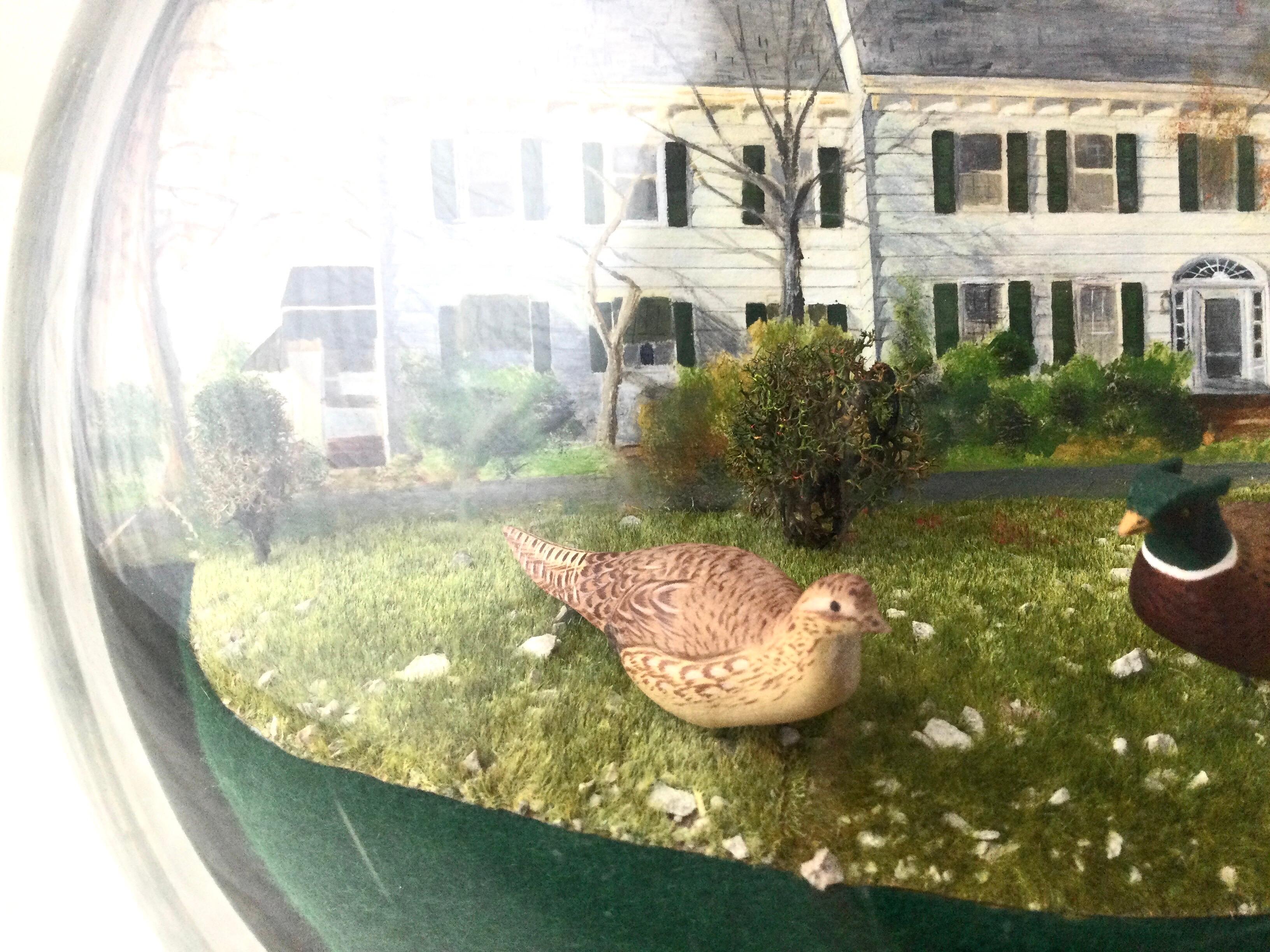 Wonderful Diorama of American Home Hand Painted with Hand Painted Carved Birds In Excellent Condition For Sale In Lambertville, NJ