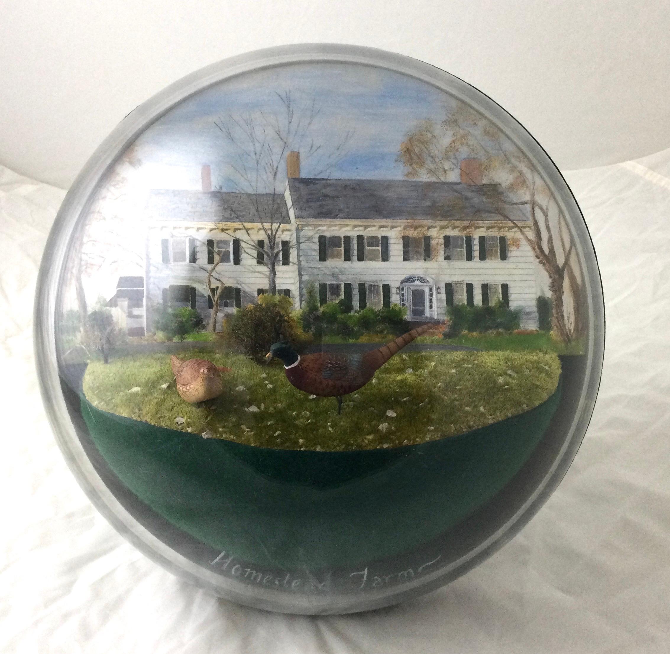 Wonderful Diorama of American Home Hand Painted with Hand Painted Carved Birds For Sale 1