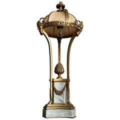 Wonderful Early 1900s Bronze and Marble Table / Desk Lamp with Faun Sculptures